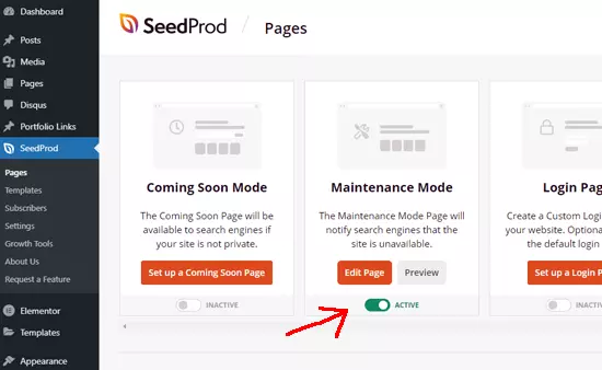 Enable maintenance mode in SeedPro