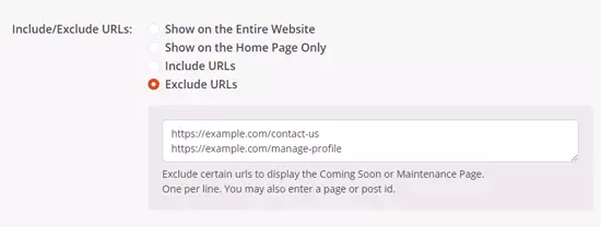 Exclude URLs from maintenance page