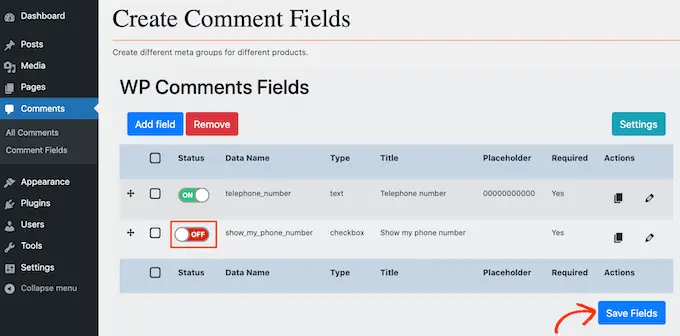 comment field remove