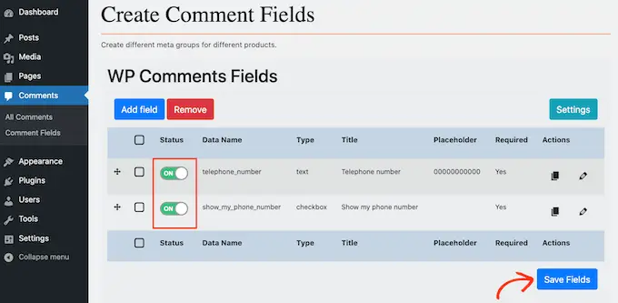 comments save fields